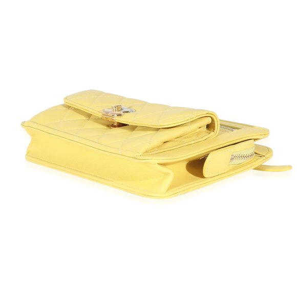 Chanel Yellow Lambskin Quilted Front Pocket Wristlet - Picture 5 of 7